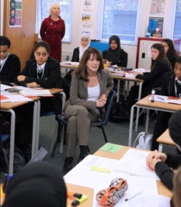 Lynne Featherstone MP participating in a group discussion with students from Hornsey School for Girls. 