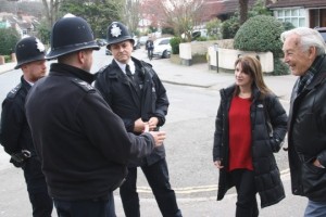 Lynne Featherstone MP and local neighbourhood watch joins local policemen on a walk-about in Crouch End